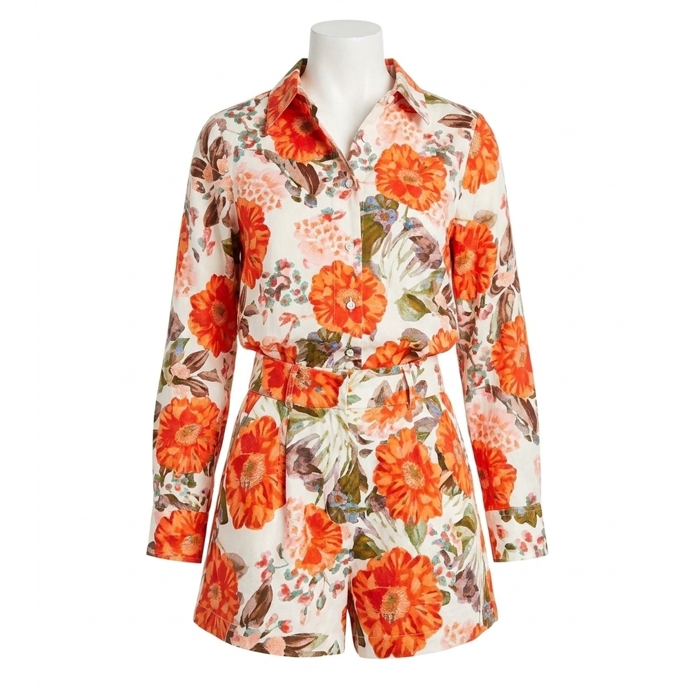 NEW CARA CARA perfect long sleeve floral shirt in orange